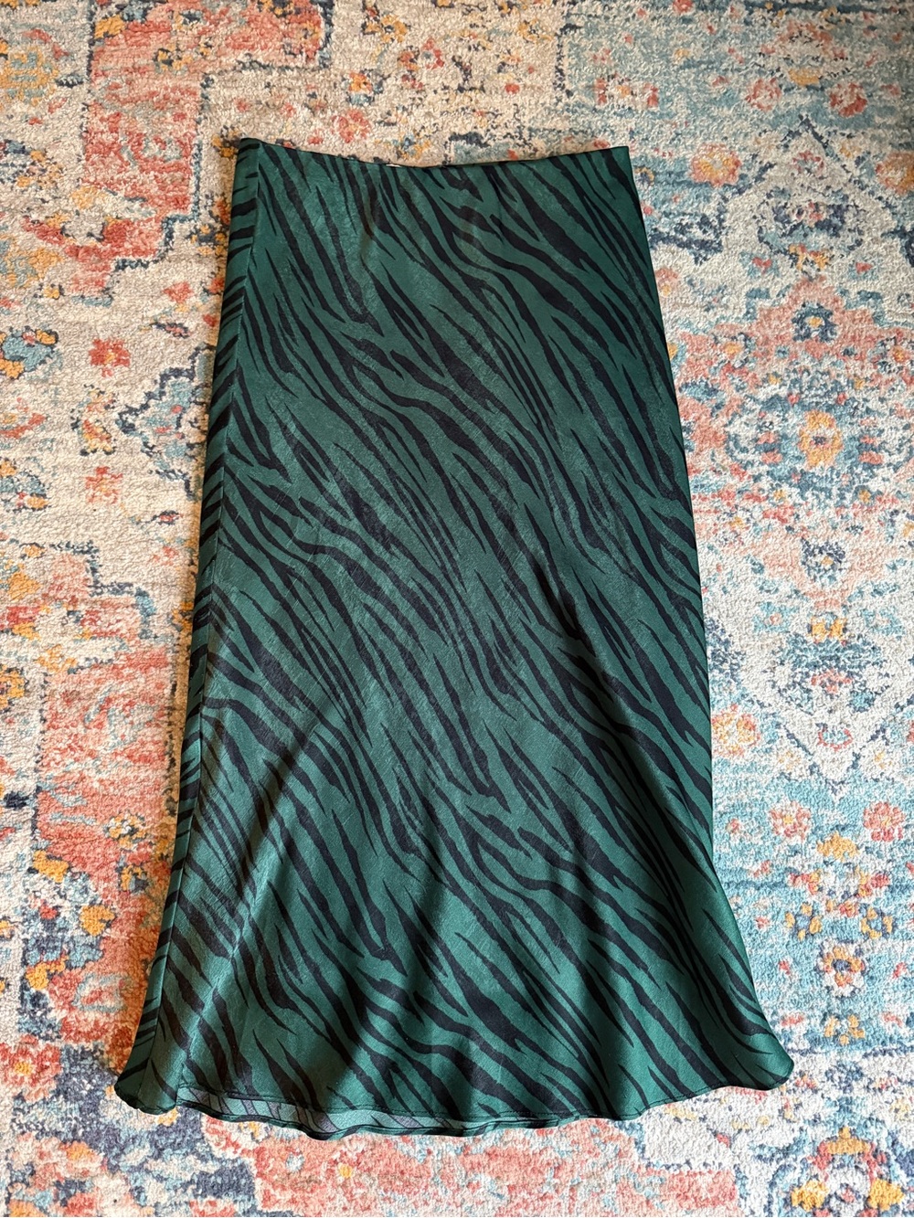 Green Zebra-Print Midi Skirt - Women